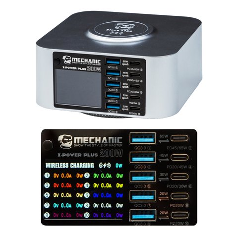 Мережевий зарядний пристрій Mechanic X-Power Plus, 200 Вт, Quick Charge, Power Delivery (PD), з безпровідною зарядкою, 10 портів Прев'ю 3