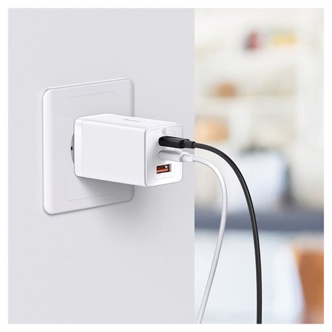 Сетевое зарядное устройство Baseus GaN5 Pro, 65 Вт, Quick Charge, белый, c кабелем USB тип-C к USB тип-C, 3 порта, #CCGP120202 Превью 2