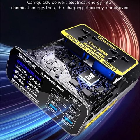 Сетевое зарядное устройство Mechanic S-Power Pro, 135 Вт, Wireless Charge, Quick Charge, Power Delivery (PD), с розеткой, 6 портов, GaN Превью 2