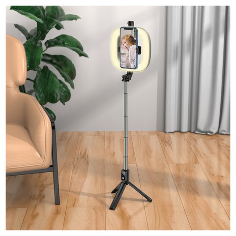 Кільцева лампа Hoco LV03 Plus, чорна, штатив тринога, селфі палка, #6931474757395 Прев'ю 2