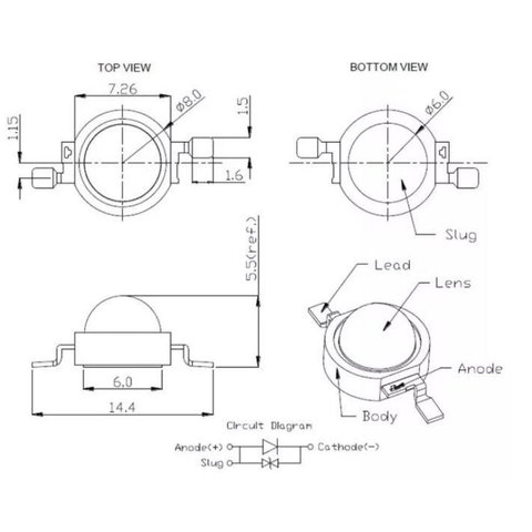 Світлодіод 1 Вт (зелений, 70 лм, 520 нм, 350 мА, 3,2-3,4 В) Прев'ю 1